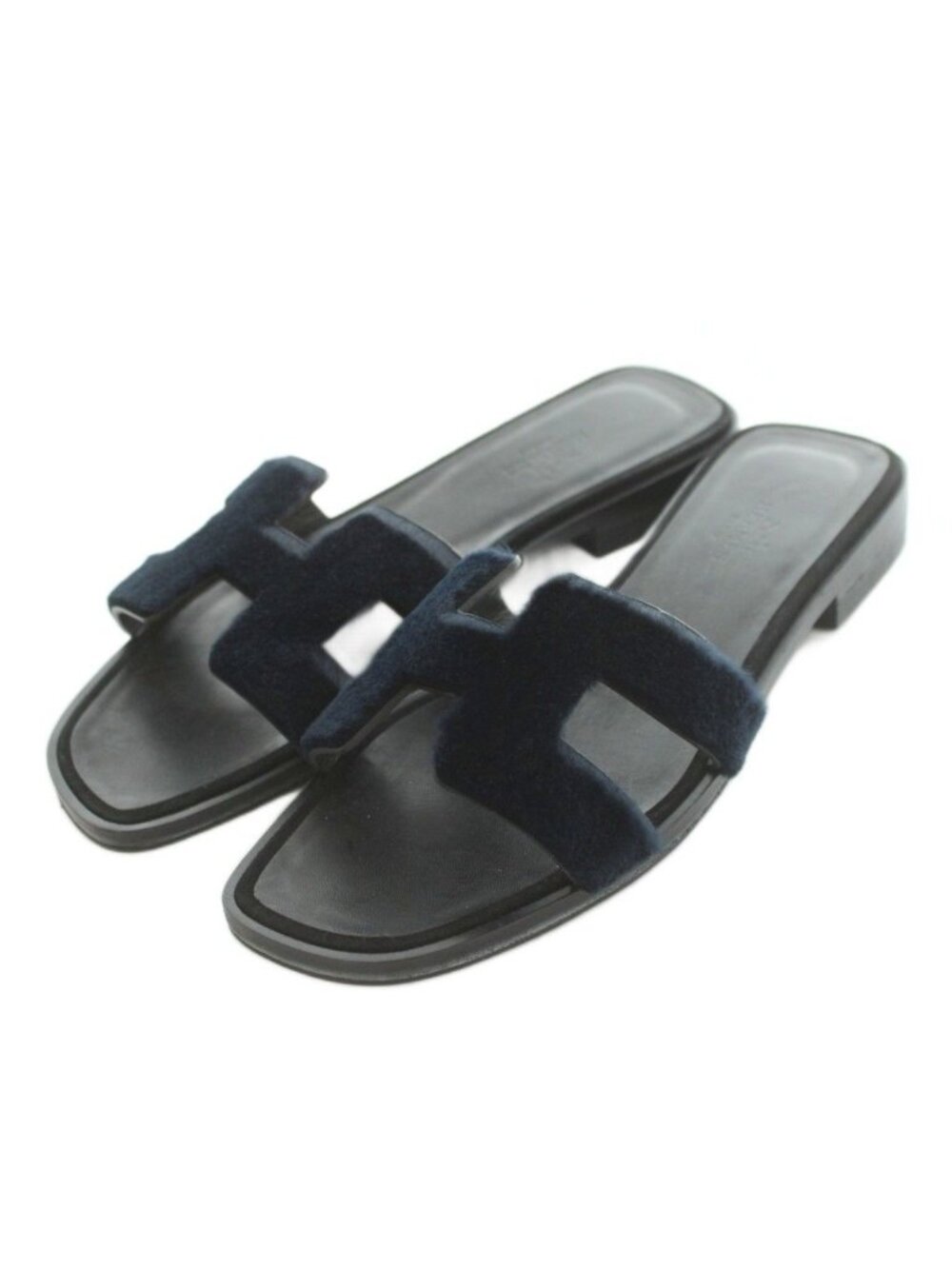 Hermes Oran Sandals Leather Velvet 37 Black
